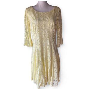 Rabbit Rabbit Rabbit Yellow Bell Sleeve Lace Overlay Knee Length Dress 12 spring